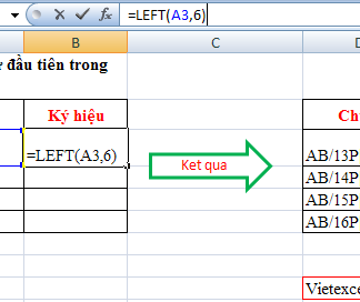 Cách sử dụng hàm LEFT để lấy ký từ đầu tiên trong Excel
