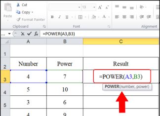 Hàm Power - hàm số mũ trong Excel