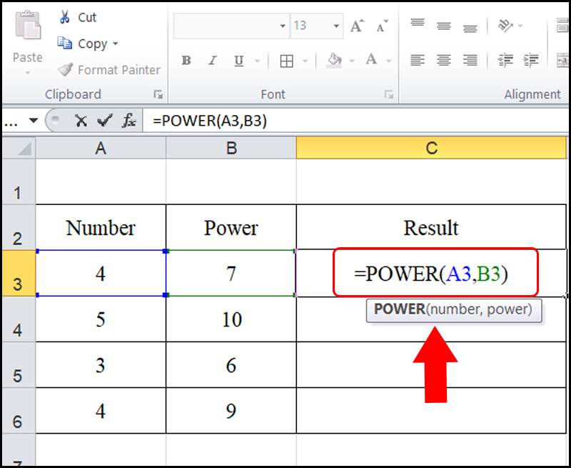 Hàm Power - hàm số mũ trong Excel 