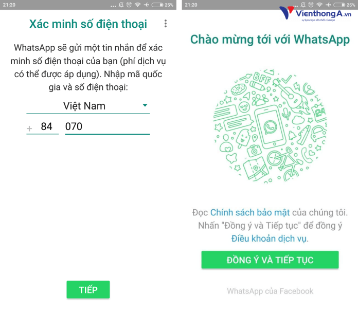 thiết lập tài khoản WhatsApp Messenger
