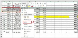 Cách chèn hàng trong Excel
