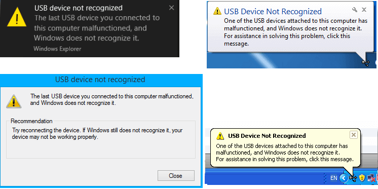 lỗi USB Device Not Recognized và Malfunction